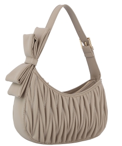 Bow Strap Chevron Quilted Hobo Shoulder Bag DX-0200-M STONE